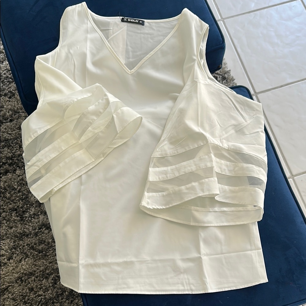 White Asymmetrical 3/4 Sleeve Blouse